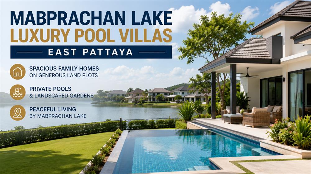 Luxury pool villas and spacious family homes surrounding Mabprachan Lake in East Pattaya.